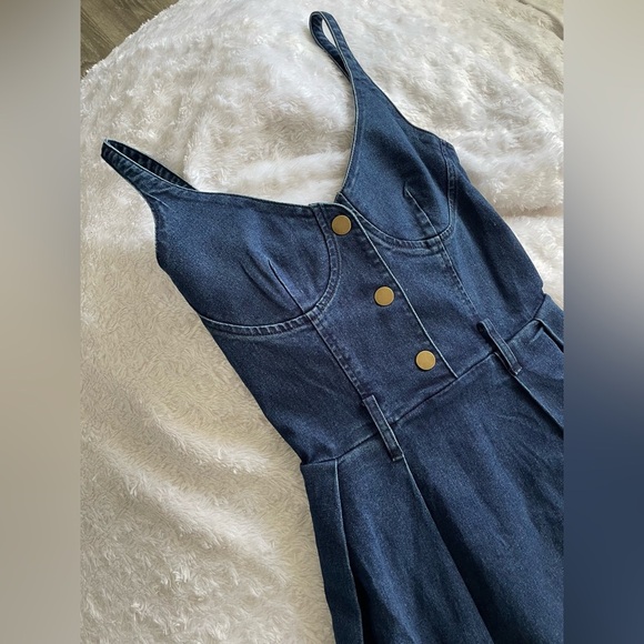 Vintage Blue Denim Maxi Dress with Gold Buttons - Picture 4 of 8